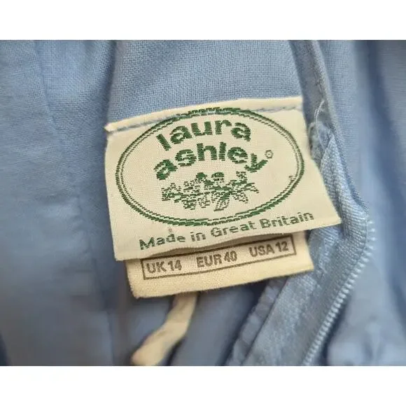 Vintage Laura Ashley Blue Cotton Puff Sleeve Dress Britain Size UK 14 / US 12 - Picture 5 of 6